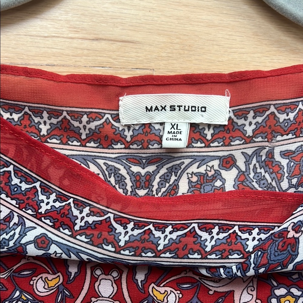 Max Studio Orange And Tan/Gray Patterned Blouse - image 2